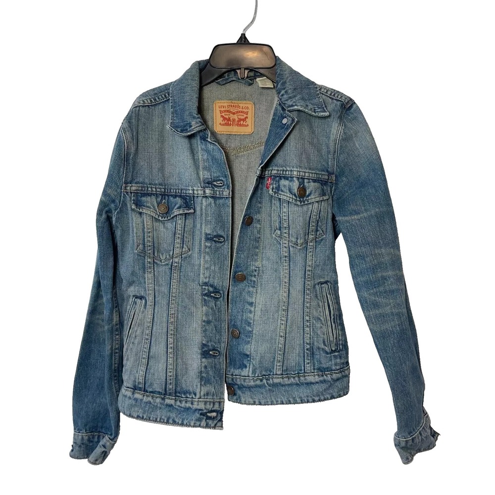 Levi‎ Strauss & Co. Classic Blue Denim Trucker Jacket Womens XS Button Front